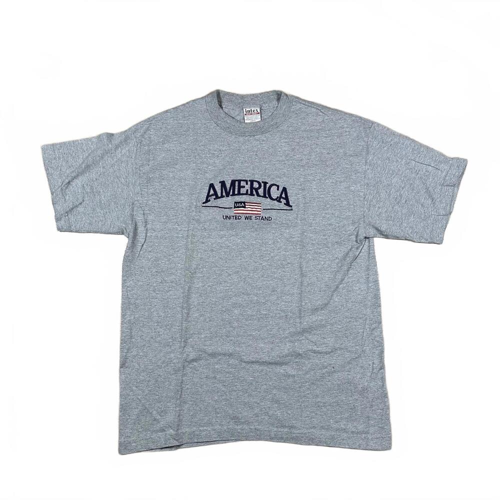 Intex Mens T-Shirt Large Gray America United We Stand Embro